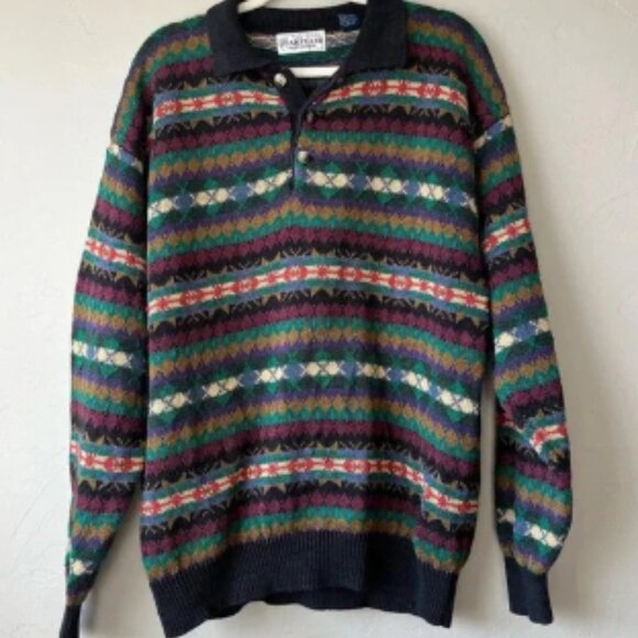 Vintage Sweater 90s Grandpa Hipster stripes retro festival hipster button up - Picture 1 of 4